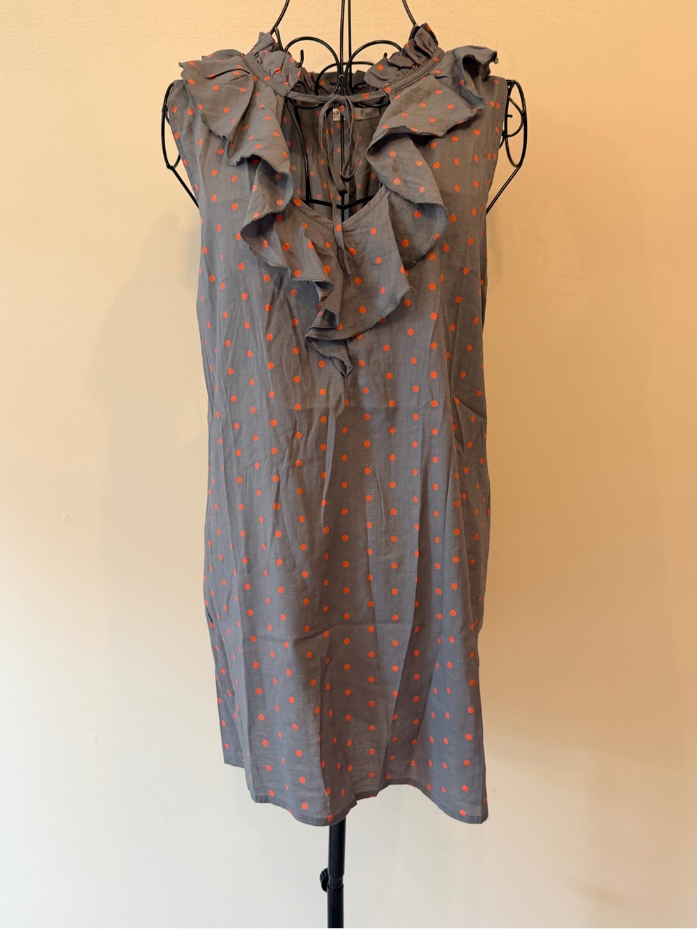 Old Navy Gray Tank with Coral Polka Dots and Ruffle Neckline size XL NWT